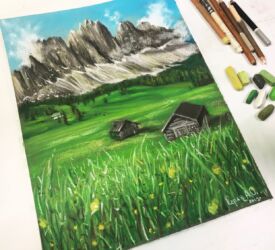 Горная долина. В наличии, 23×35, сухая пастель; пастельные карандаши; пастельная бумага.
Без рамы. Цена 7000 ₽