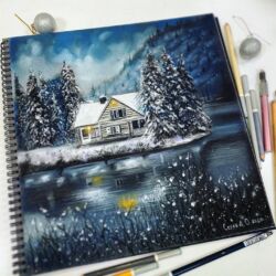 Заснеженный домик. В наличии, 30×30, сухая пастель; пастельные карандаши; пастельная бумага. Без рамы. Цена 7800 ₽