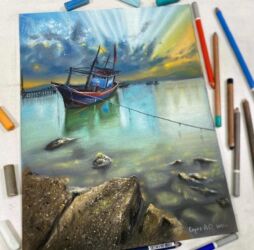 Одинокий кораблик. В наличии, 25×33, сухая пастель, пастельные карандаши, пастельная бумага. Без рамы. Цена 6800 ₽