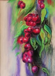 Черешневое настроение, Галина Родимова, сухая пастель, бумага Pastelmat 30х40. Самостоятельная работа.