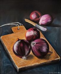 Натюрморт с красным луком, Янбулатова Н.Р., бумага Pastelmat 24*30, пастель, пастельные карандаши, по уроку Серой А.